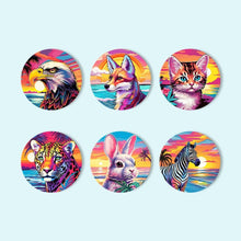 Charger l'image dans la galerie, Peinture par numéros Dessous de Verre 15cm (6 pièces) - Faune Pop Art