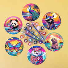 Charger l'image dans la galerie, Peinture par numéros Dessous de Verre 10cm (6 pièces) - Série Faune avec Panda, Raton Laveur et Phoque
