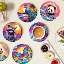 Charger l'image dans la galerie, Peinture par numéros Dessous de Verre 10cm (6 pièces) - Série Faune avec Panda, Raton Laveur et Phoque