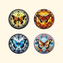 Charger l'image dans la galerie, Peinture par numéros Dessous de Verre 15cm (4 pièces) - Ailes Vibrantes: Un Quatuor de Papillons