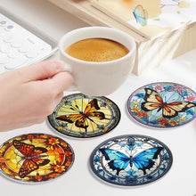Charger l'image dans la galerie, Peinture par numéros Dessous de Verre 10cm (4 pièces) - Ailes Vibrantes: Un Quatuor de Papillons