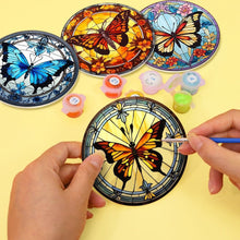 Charger l'image dans la galerie, Peinture par numéros Dessous de Verre 10cm (4 pièces) - Ailes Vibrantes: Un Quatuor de Papillons