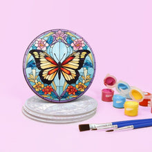 Charger l'image dans la galerie, Peinture par numéros Dessous de Verre 10cm (4 pièces) - Ailes Vibrantes: Un Quatuor de Papillons
