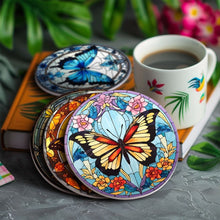 Charger l'image dans la galerie, Peinture par numéros Dessous de Verre 10cm (4 pièces) - Ailes Vibrantes: Un Quatuor de Papillons