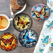 Charger l'image dans la galerie, Peinture par numéros Dessous de Verre 10cm (4 pièces) - Ailes Vibrantes: Un Quatuor de Papillons
