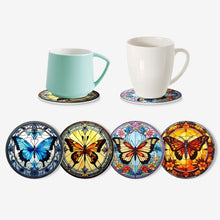 Charger l'image dans la galerie, Peinture par numéros Dessous de Verre 10cm (4 pièces) - Ailes Vibrantes: Un Quatuor de Papillons