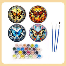 Charger l'image dans la galerie, Peinture par numéros Dessous de Verre 10cm (4 pièces) - Ailes Vibrantes: Un Quatuor de Papillons