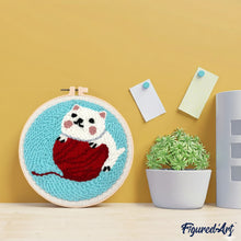 Charger l'image dans la galerie, Punch Needle Chat avec pelote de laine