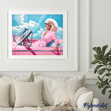 Charger l'image dans la galerie, Broderie Diamant - Diva dans une Voiture Rétro Rose