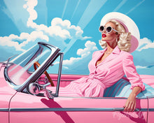 Charger l'image dans la galerie, Diamond Painting - Broderie Diamant - Diva dans une Voiture Rétro Rose 40x50cm toile tendue sur châssis