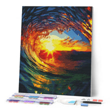 Charger l'image dans la galerie, Broderie Diamant - Vague et coucher de soleil 40x50cm toile tendue sur châssis