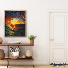 Charger l'image dans la galerie, Broderie Diamant - Vague et coucher de soleil 40x50cm toile tendue sur châssis