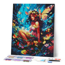 Charger l'image dans la galerie, Broderie Diamant - Fée et papillons 40x50cm toile tendue sur châssis