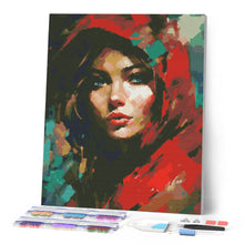 Charger l'image dans la galerie, Broderie Diamant - Femme au foulard rouge