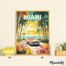 Charger l'image dans la galerie, Broderie Diamant - Affiche de voyage Miami au coucher du soleil