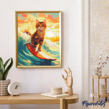 Charger l'image dans la galerie, Broderie Diamant - Chat surfeur