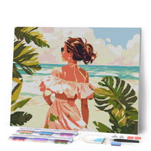 Charger l'image dans la galerie, Broderie Diamant - Jolie fille au bord de la mer 40x50cm toile tendue sur châssis