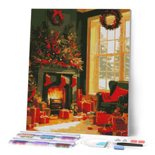 Charger l'image dans la galerie, Broderie Diamant - Feu de Cheminée à Noël 40x50cm toile tendue sur châssis