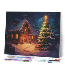 Charger l'image dans la galerie, Broderie Diamant - Cottage de Noël enneigé 40x50cm toile tendue sur châssis
