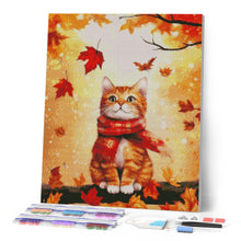 Charger l'image dans la galerie, Broderie Diamant - Chat douillet en Automne