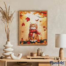 Charger l'image dans la galerie, Broderie Diamant - Chat douillet en Automne