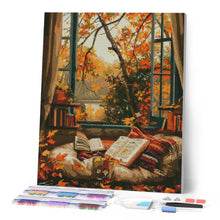 Charger l'image dans la galerie, Broderie Diamant - Lecture cosy en Automne 40x50cm toile tendue sur châssis