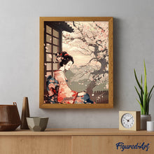 Charger l'image dans la galerie, Broderie Diamant - Femme en Kimono Vintage et Cerisiers en Fleurs