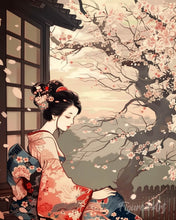 Charger l'image dans la galerie, Diamond Painting - Broderie Diamant - Femme en Kimono Vintage et Cerisiers en Fleurs