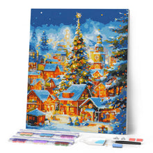 Charger l'image dans la galerie, Broderie Diamant - Village de Noël Étincelant 40x50cm toile tendue sur châssis