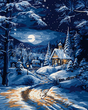 Charger l'image dans la galerie, Diamond Painting - Broderie Diamant - Cottage d'Hiver au Clair de Lune