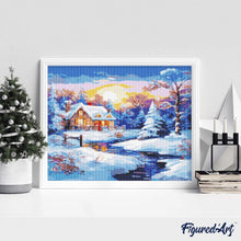 Charger l'image dans la galerie, Broderie Diamant - Cabane d'Hiver au Coucher du Soleil