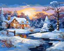 Charger l'image dans la galerie, Diamond Painting - Broderie Diamant - Cabane d'Hiver au Coucher du Soleil