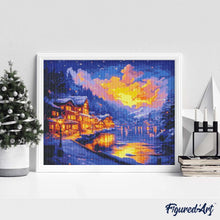 Charger l'image dans la galerie, Broderie Diamant - Village au Bord du Lac Illuminé
