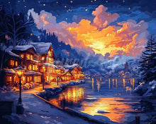 Charger l'image dans la galerie, Diamond Painting - Broderie Diamant - Village au Bord du Lac Illuminé