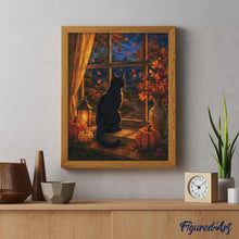 Charger l'image dans la galerie, Diamond Painting - Chat Noir à la Fenêtre et Citrouilles
