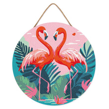 Charger l'image dans la galerie, Diamond Painting sur Disque en Bois - Flamants Roses Tropicaux