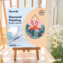 Charger l'image dans la galerie, Diamond Painting sur Disque en Bois - Flamants Roses Tropicaux