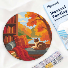 Charger l'image dans la galerie, Diamond Painting sur Disque en Bois - Vue du Chat en Automne