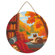 Charger l'image dans la galerie, Diamond Painting sur Disque en Bois - Vue du Chat en Automne