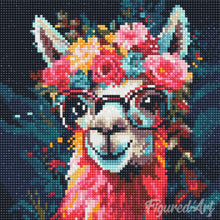 Charger l'image dans la galerie, Mini Diamond Painting 25x25cm - Lama Fantaisie et Fleurs
