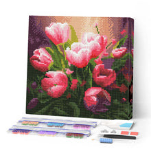 Charger l'image dans la galerie, Mini Diamond Painting 25x25cm - Broderie Diamant Belles Tulipes Roses