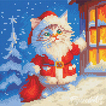 Charger l'image dans la galerie, Mini Diamond Painting 25x25cm - Chat Père Noël