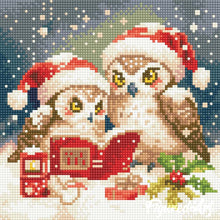Charger l'image dans la galerie, Mini Diamond Painting 25x25cm - Chouettes Père Noël Lisant