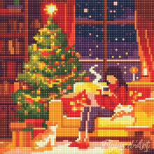 Charger l'image dans la galerie, Mini Diamond Painting 25x25cm - Paisible au pied du sapin de Noël