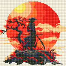 Charger l'image dans la galerie, Mini Diamond Painting 25x25cm - Samourai au coucher du soleil
