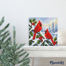 Charger l'image dans la galerie, Mini Diamond Painting 25x25cm - Cardinaux d'hiver