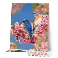 Charger l'image dans la galerie, Peinture par numéros Couple d'oiseaux bleus | Figured'Art facile animaux oiseaux nouveautés
