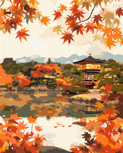 Charger l'image dans la galerie, Peinture par numéros Figured'Art Temple japonais au bord du Lac en Automne
