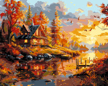 Charger l'image dans la galerie, Peinture par numéros Figured'Art Coucher de soleil automnal près de la Cabane