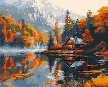 Charger l'image dans la galerie, Peinture par numéros Figured'Art Cabane au bord du Lac en Automne